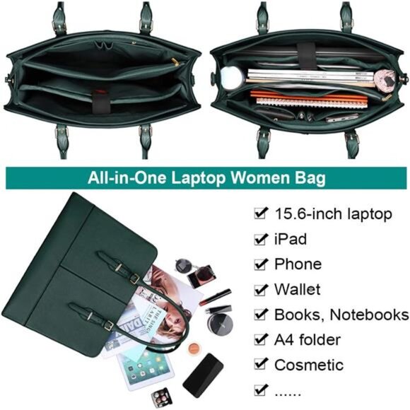 Laptop Bag for Women Leather Work Tote 15.6 Inch Laptop for Computer Bag - Picture 3 of 8